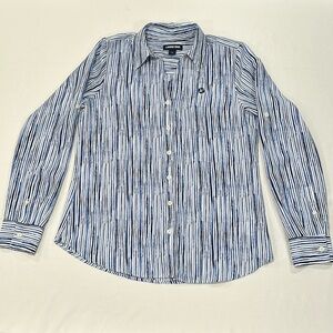 Chase blue and white stripe blouse with roll up sleeves